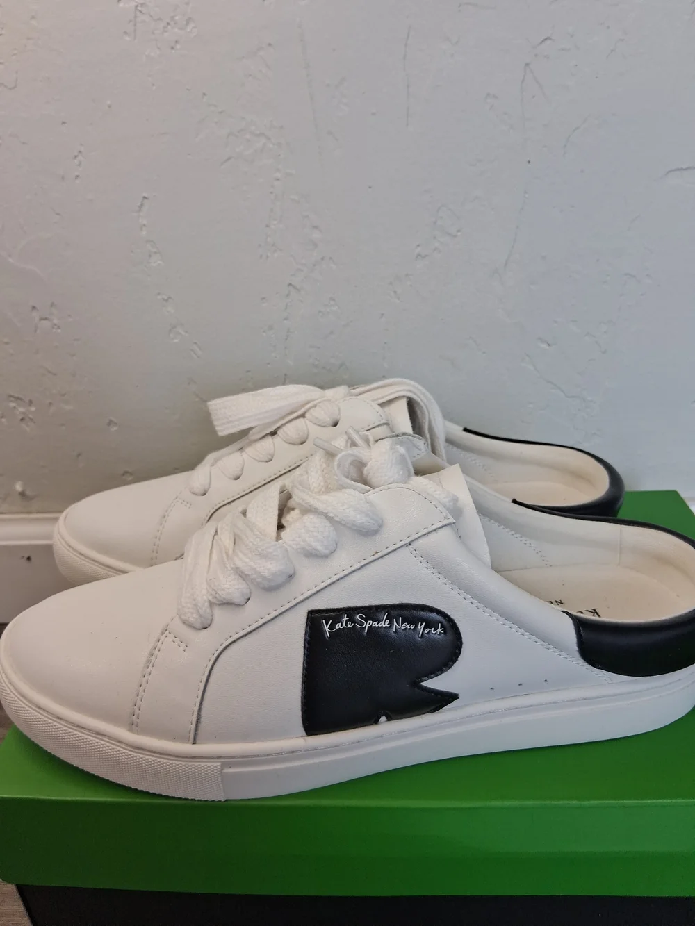 Kate Spade New York Charli Mule Lace Up Sneakers White Black Leather SlipOn Shoe